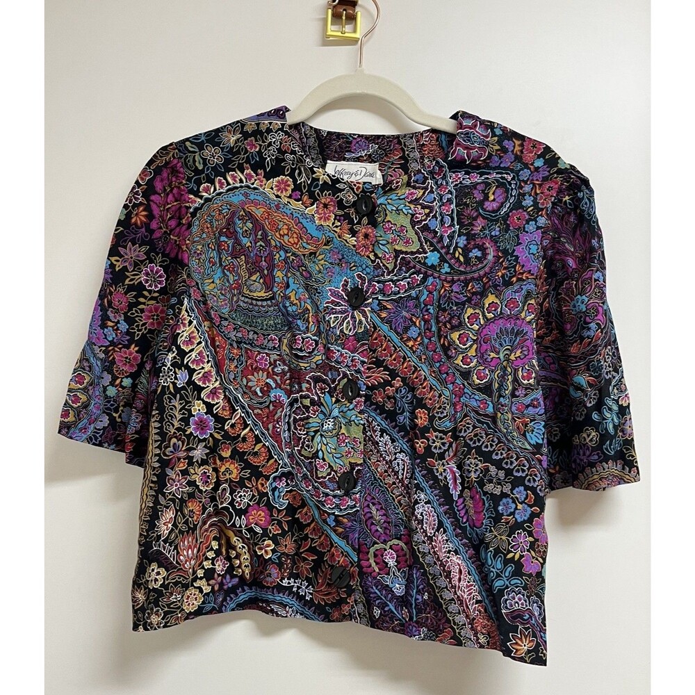 Vintage 80's Jeffrey & Dara By Linda Hutley Quilted Tops Sz M Boho, Geometric